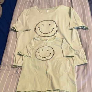 Fabletics Light Green T-Shirt with Smiley Design